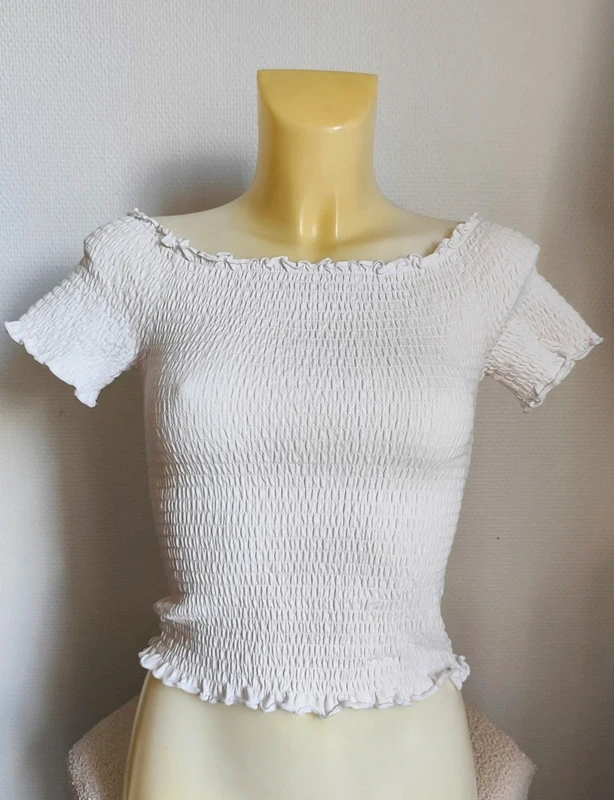 Top drapé style turban blanc à épaules dénudées / col Bardot T38 - H&M